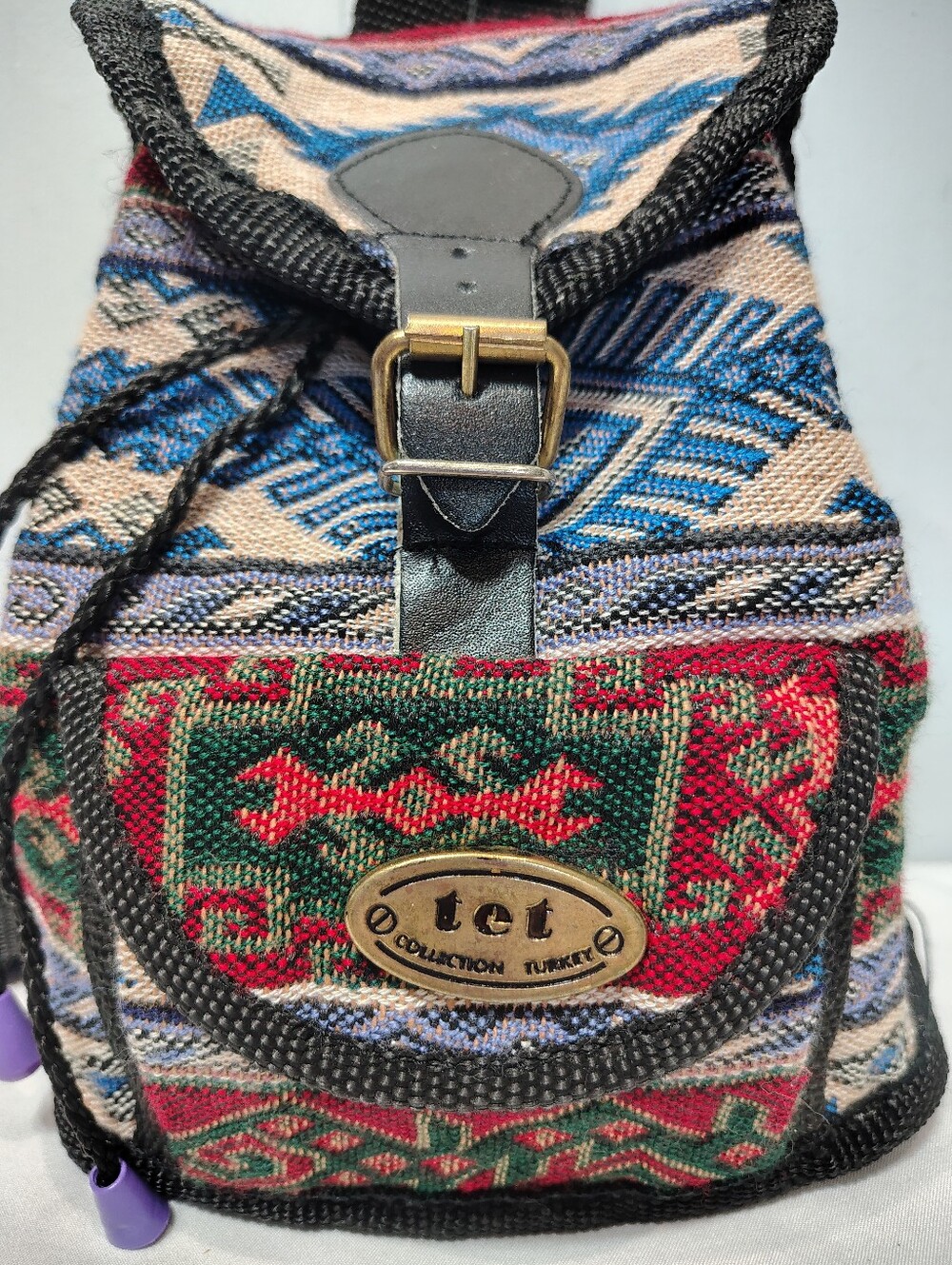 Vintage TET Collection Turkey Woven Tapestry Mini Backpack Geometric Grunge Boho - Picture 4 of 13